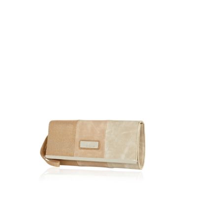 Cream colour block clutch bag