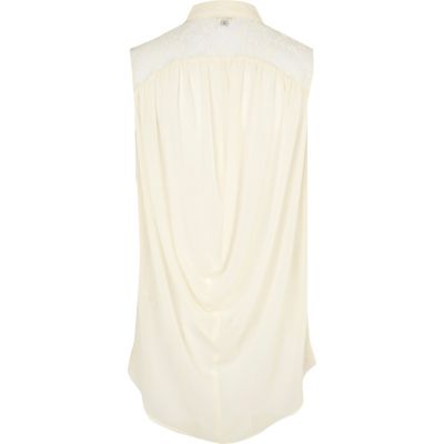 Cream lace insert cowl back blouse