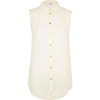 Cream lace insert cowl back blouse