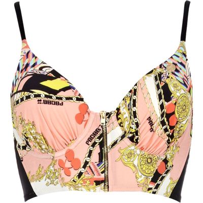 Orange scarf print Pacha corset bikini top