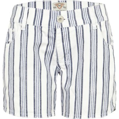 Blue stripe boyfriend denim short