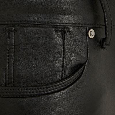 Black leather look Olive super skinny jeans