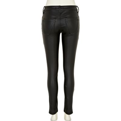 Black leather look Olive super skinny jeans