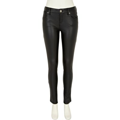Black leather look Olive super skinny jeans