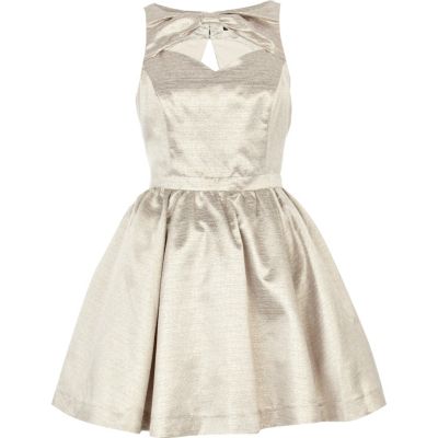 Gold bow front prom dress