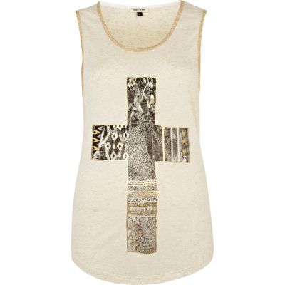 Cream cross print foil tank