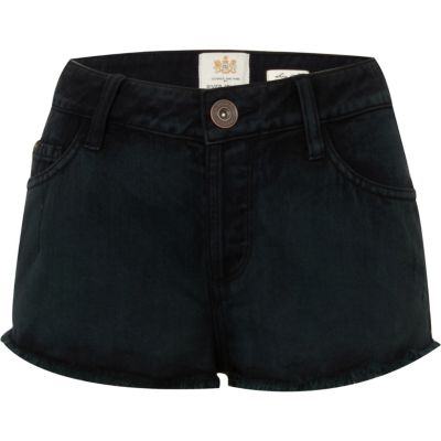 Green overdyed denim super short hotpants