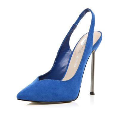 Bright blue pointed slingback shoes