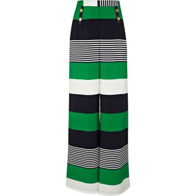 green wide leg stripe trousers