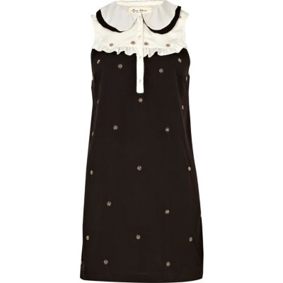 Black colour block spot embellished dress