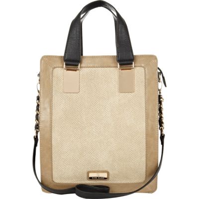 Beige snakeskin panel tote bag