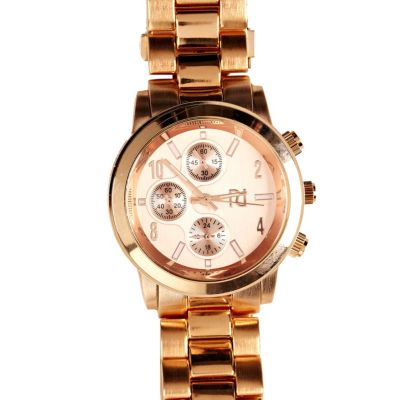 Orange metal contrast link bracelet watch