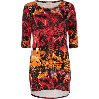 pink feather print tunic