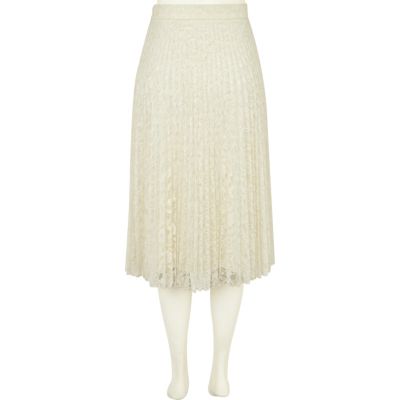 Cream lace pleated midi skirt