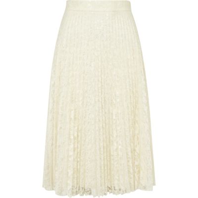 Cream lace pleated midi skirt