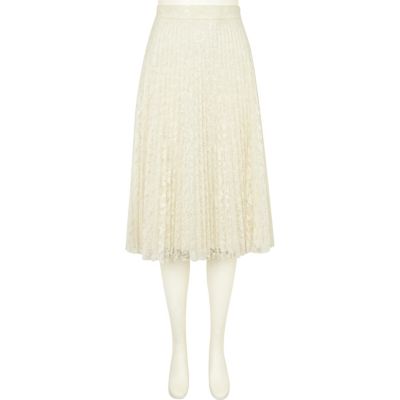 Cream lace pleated midi skirt