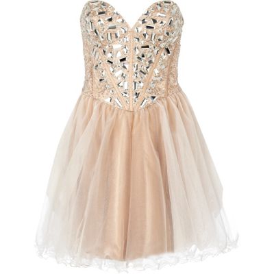 Light beige forever unique embellished dress