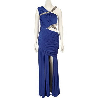 Blue forever unique jewel trim cut out dress