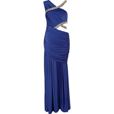 Blue forever unique jewel trim cut out dress