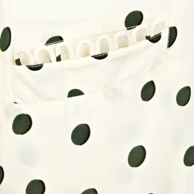 Cream and green polka dot print dress