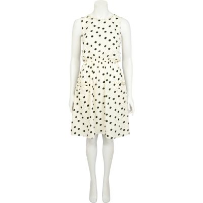 Cream and green polka dot print dress