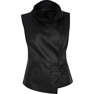 Black leather look gilet
