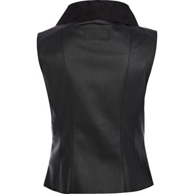 Black leather look gilet
