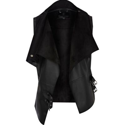 Black leather look gilet
