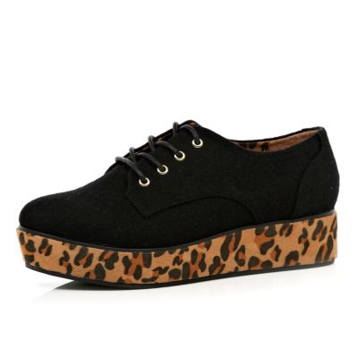 Black leopard print flatform shoes