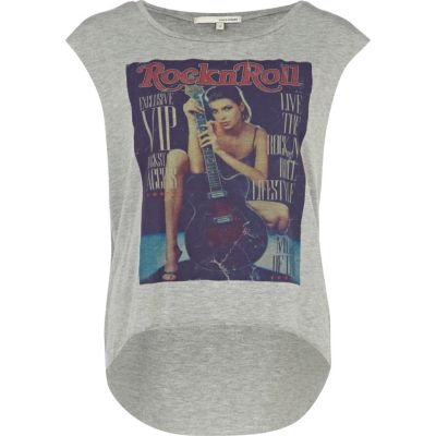grey rock n roll print tank
