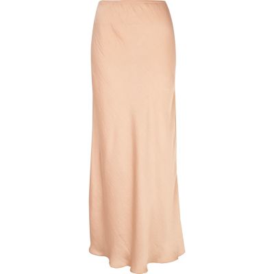 Beige bias cut maxi skirt