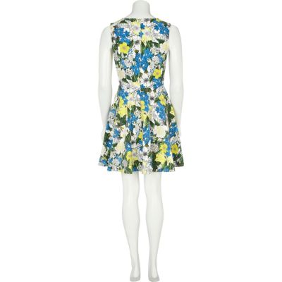 Blue floral print skater dress