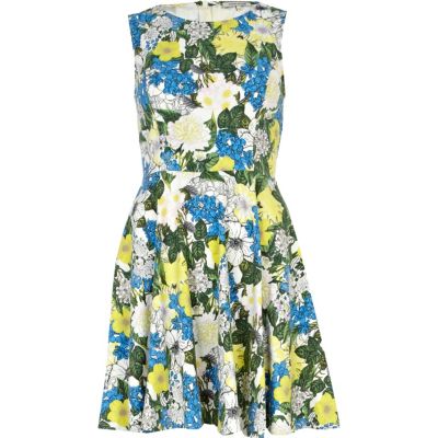 Blue floral print skater dress