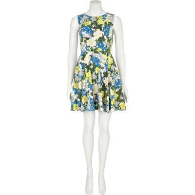Blue floral print skater dress