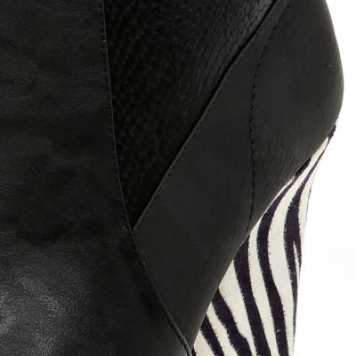 Black zebra print heel boots