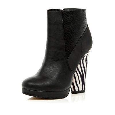 Black zebra print heel boots - shoes  boots - sale - women