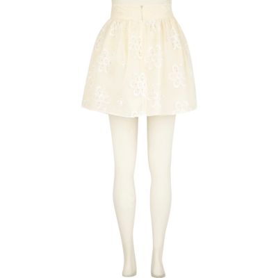 Cream floral organza mini skirt