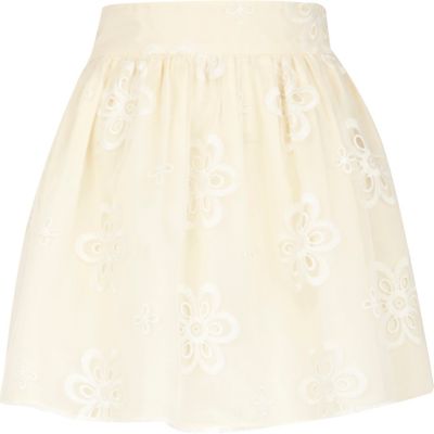 Cream floral organza mini skirt