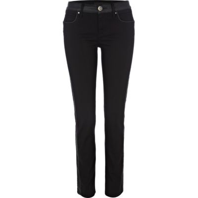 Black leather look trim Taylor skinny jeans