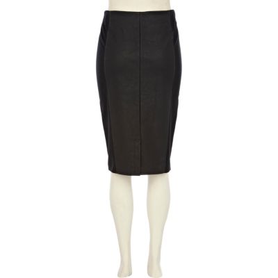 Black leather and ponte panelled pencil skirt