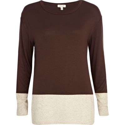 Brown colour block top