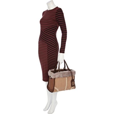 Brown faux fur mix tote bag