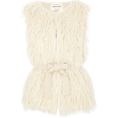 Cream sleeveless mongolian fur gilet - knitwear - sale - women