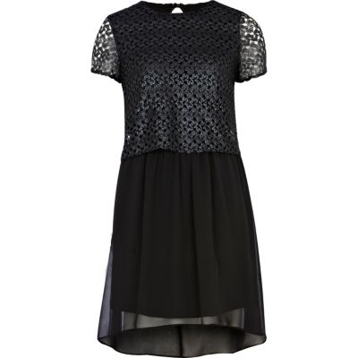 Black 2 in 1 dip hem dress