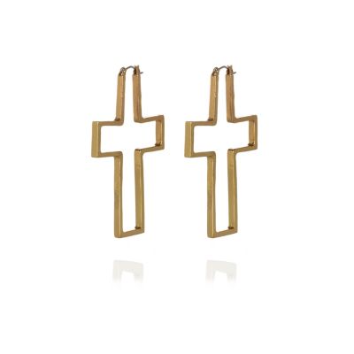 Gold tone outline cross earrings