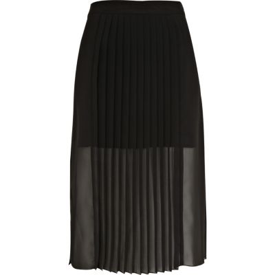 Black pleated midi skirt