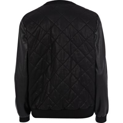 Black leather look snake bomber jacket