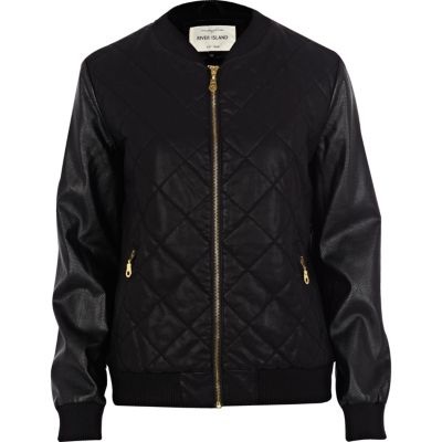 Black leather look snake bomber jacket