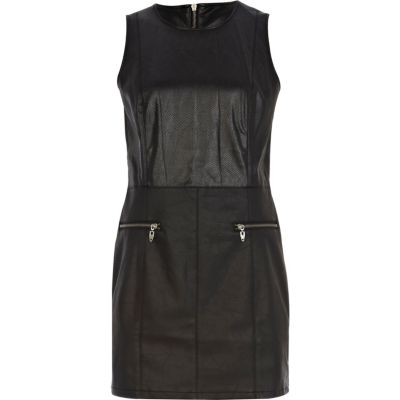 Black leather look snake shift dress