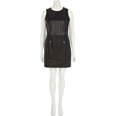 Black leather look snake shift dress